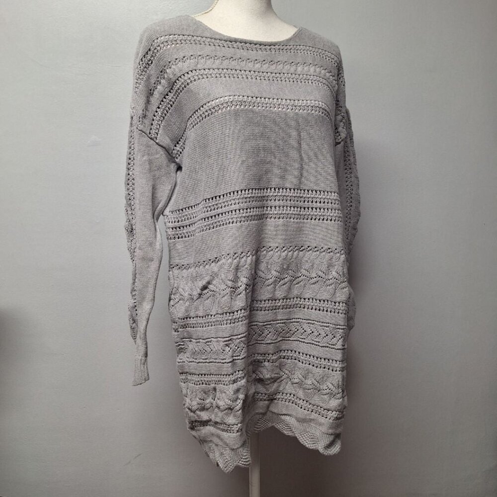 Sundance Knit‎ Dress Tunic Crochet Womens Large Cottage Core Gray Long Sleeve